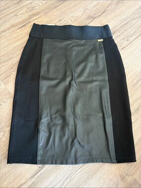 Calvin Klein Black Panel Faux-Leather Pencil Skirt